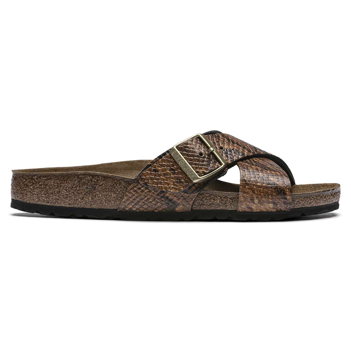 Birkenstock Siena Embossed Leather Two Strap Sandals Snake Brown | X671EWD1gwU