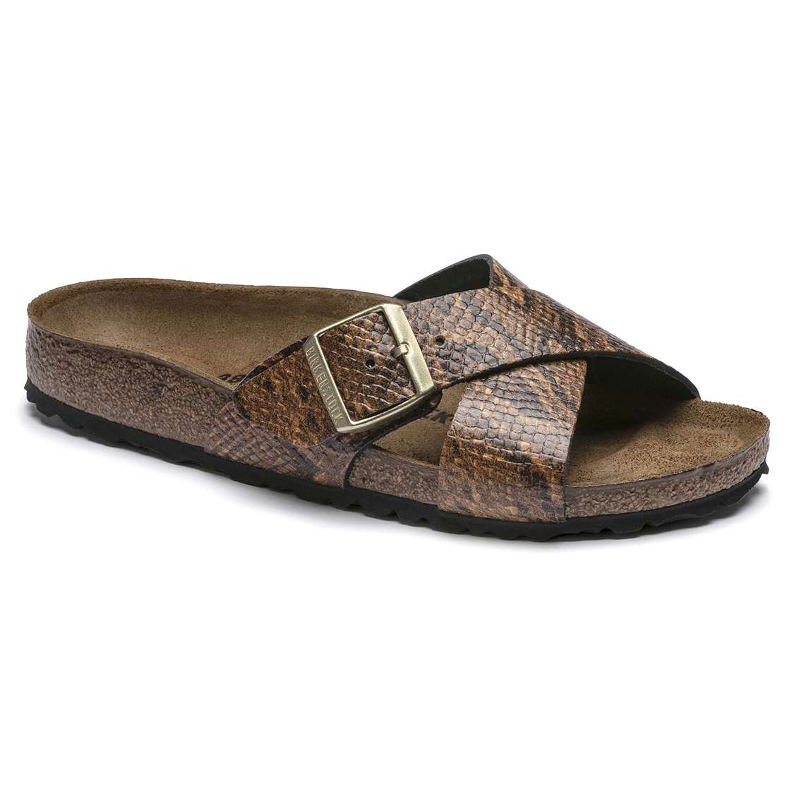 Birkenstock Siena Embossed Leather Two Strap Sandals Snake Brown | X671EWD1gwU