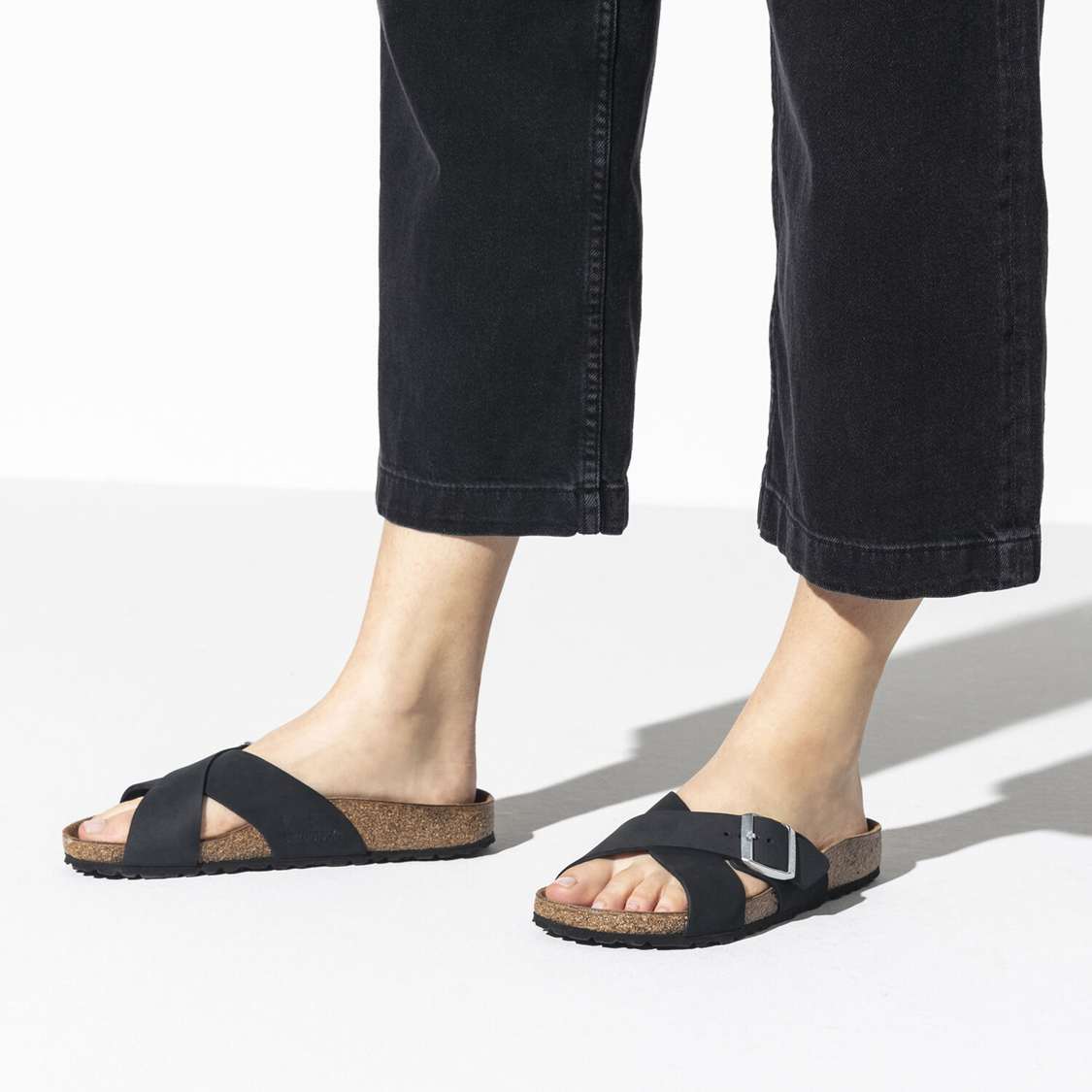 Birkenstock Siena Nubuck Leather Two Strap Sandals Black | JLjVyuL5lTe