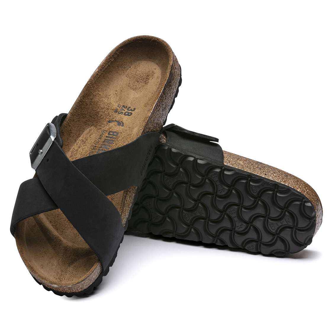 Birkenstock Siena Nubuck Leather Two Strap Sandals Black | JLjVyuL5lTe