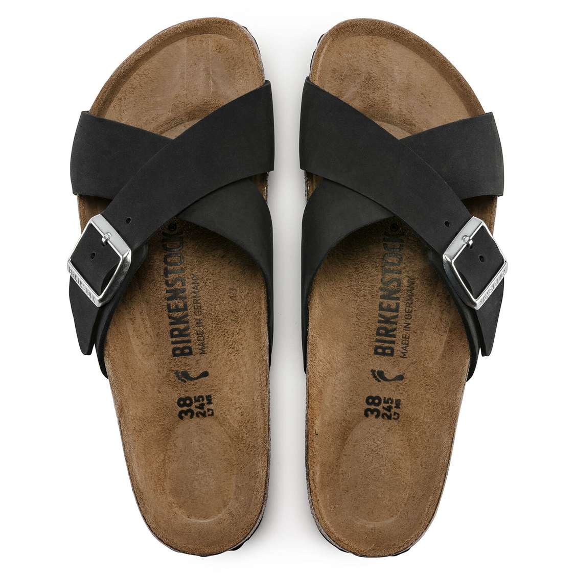 Birkenstock Siena Nubuck Leather Two Strap Sandals Black | JLjVyuL5lTe