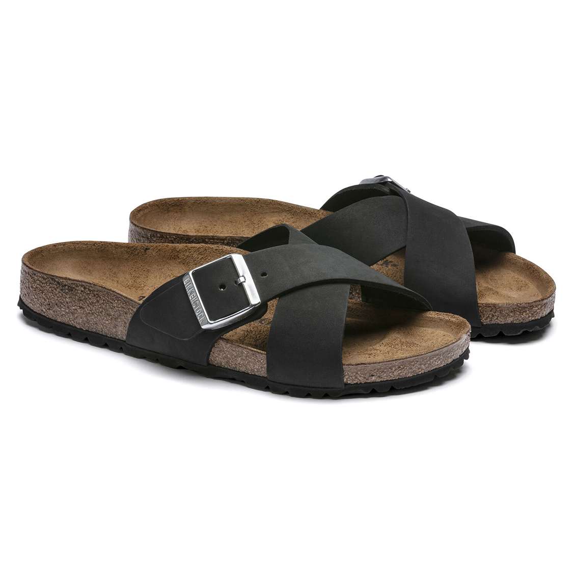 Birkenstock Siena Nubuck Leather Two Strap Sandals Black | JLjVyuL5lTe