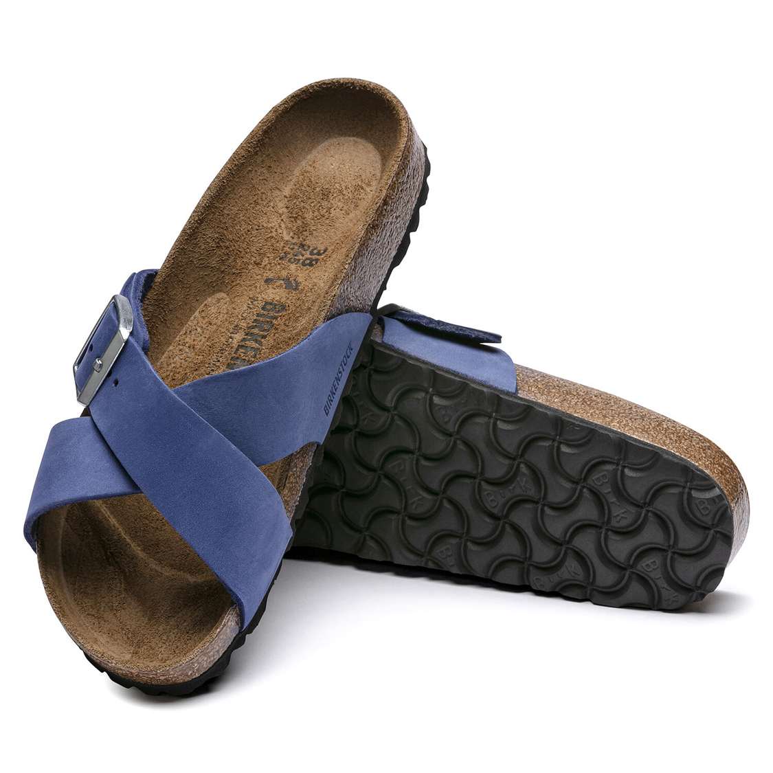 Birkenstock Siena Nubuck Leather Two Strap Sandals AZURE Blue | XGmcT7MUJVL