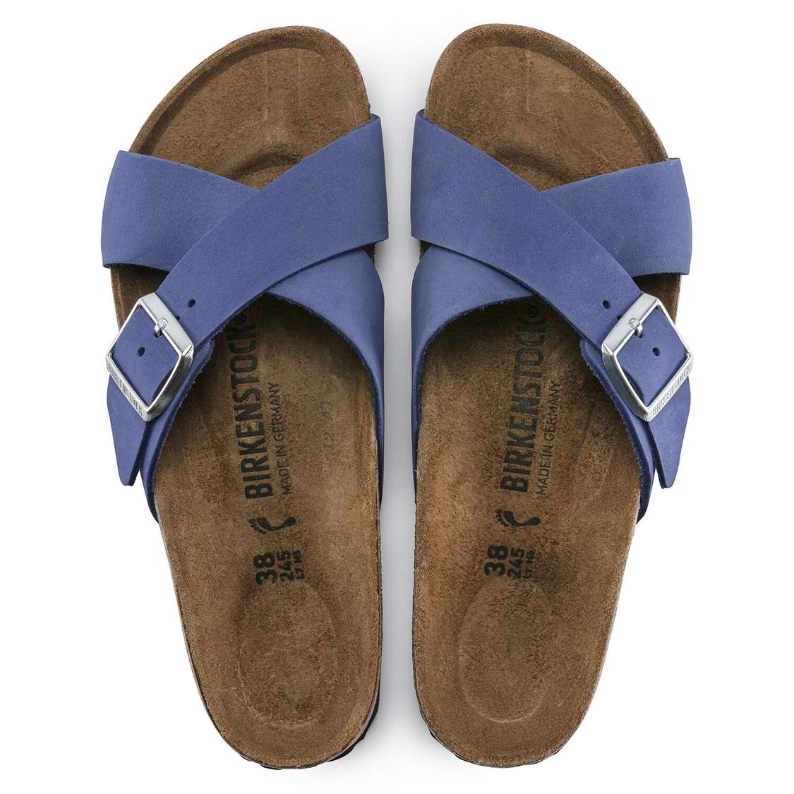 Birkenstock Siena Nubuck Leather Two Strap Sandals AZURE Blue | XGmcT7MUJVL