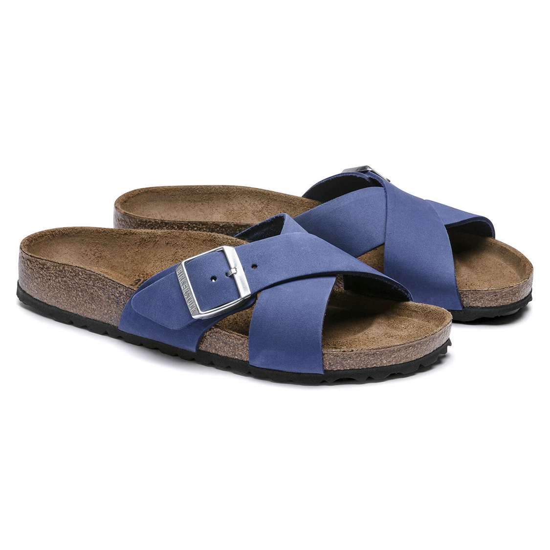 Birkenstock Siena Nubuck Leather Two Strap Sandals AZURE Blue | XGmcT7MUJVL