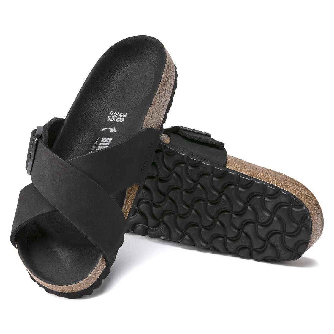 Birkenstock Siena Nubuck Leather Two Strap Sandals Black | arsgvnbxR6N