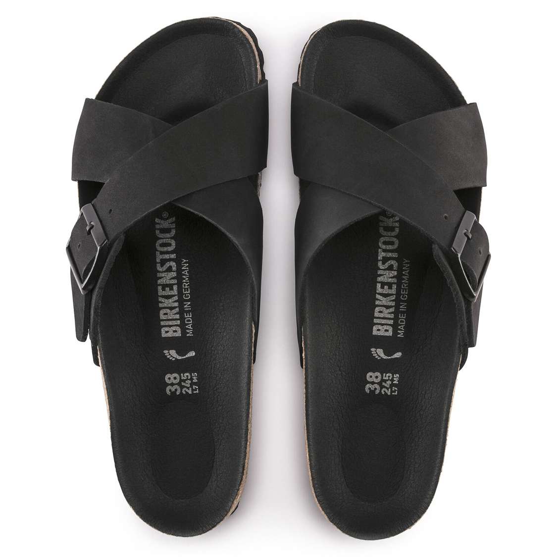 Birkenstock Siena Nubuck Leather Two Strap Sandals Black | arsgvnbxR6N