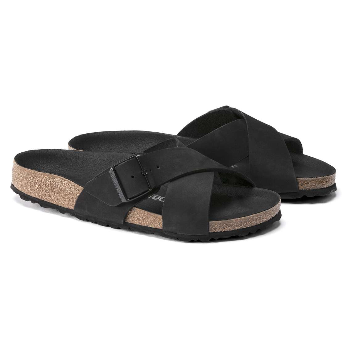 Birkenstock Siena Nubuck Leather Two Strap Sandals Black | arsgvnbxR6N