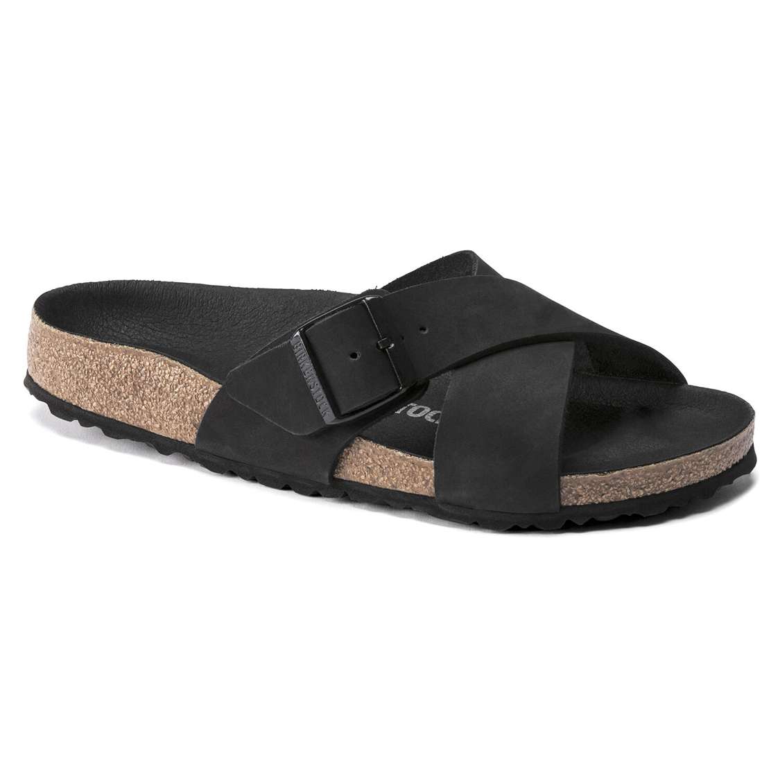 Birkenstock Siena Nubuck Leather Two Strap Sandals Black | arsgvnbxR6N