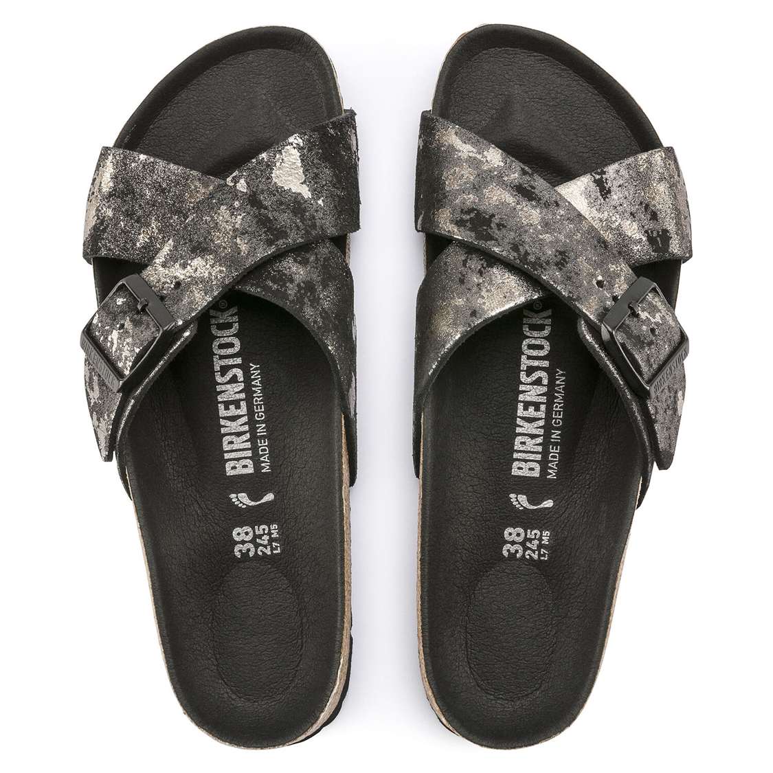 Birkenstock Siena Suede Leather Two Strap Sandals Black | MXhuIfMShlw