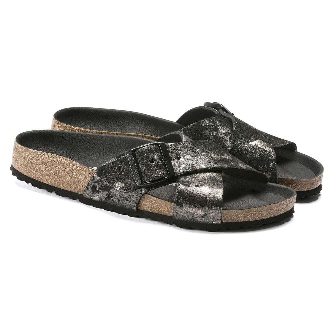 Birkenstock Siena Suede Leather Two Strap Sandals Black | MXhuIfMShlw