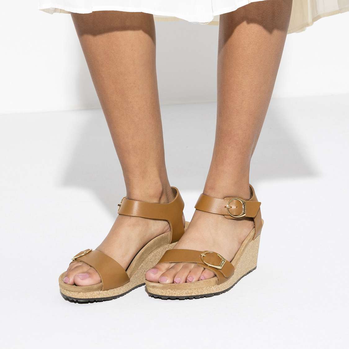 Birkenstock Soley Leather Two Strap Sandals Brown | ILPKQSpPHgG