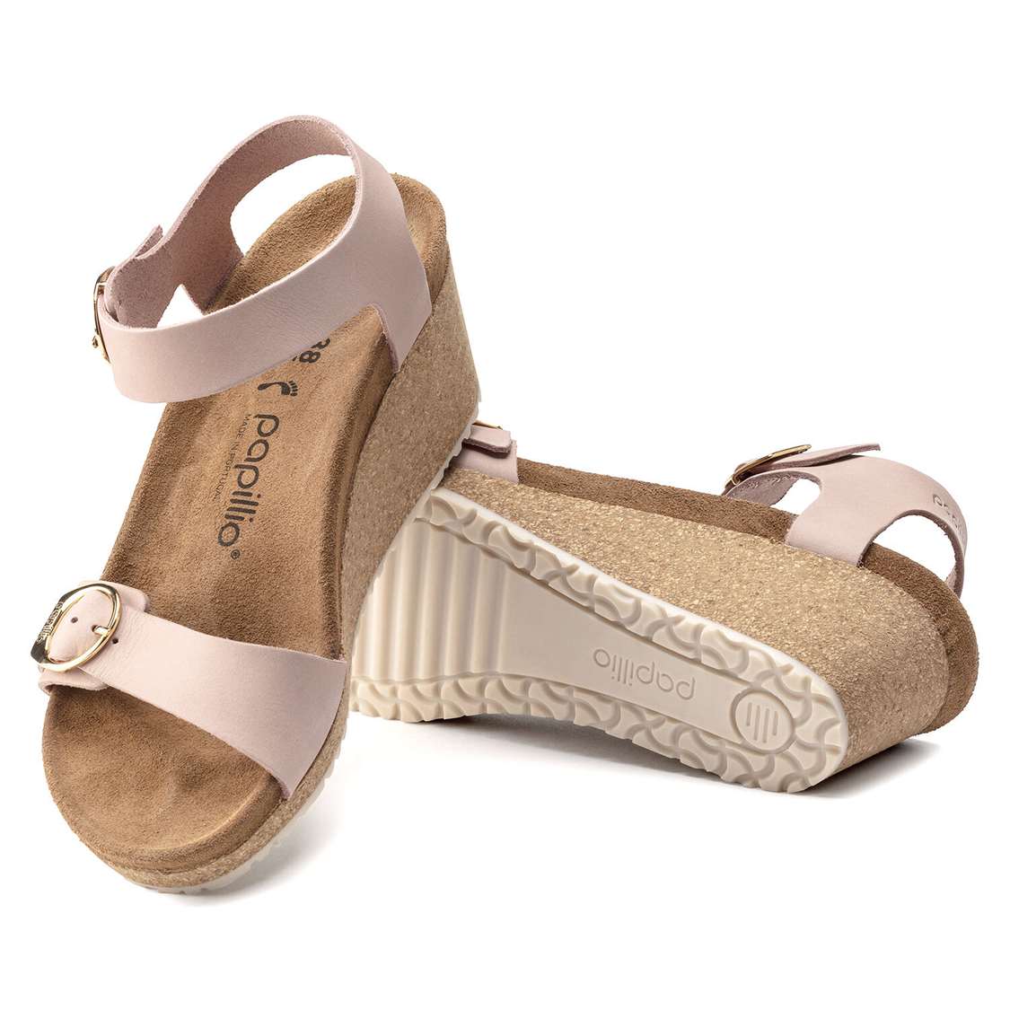 Birkenstock Soley Nubuck Leather Wedges Sandals Pink | uqXFyf1HDRj