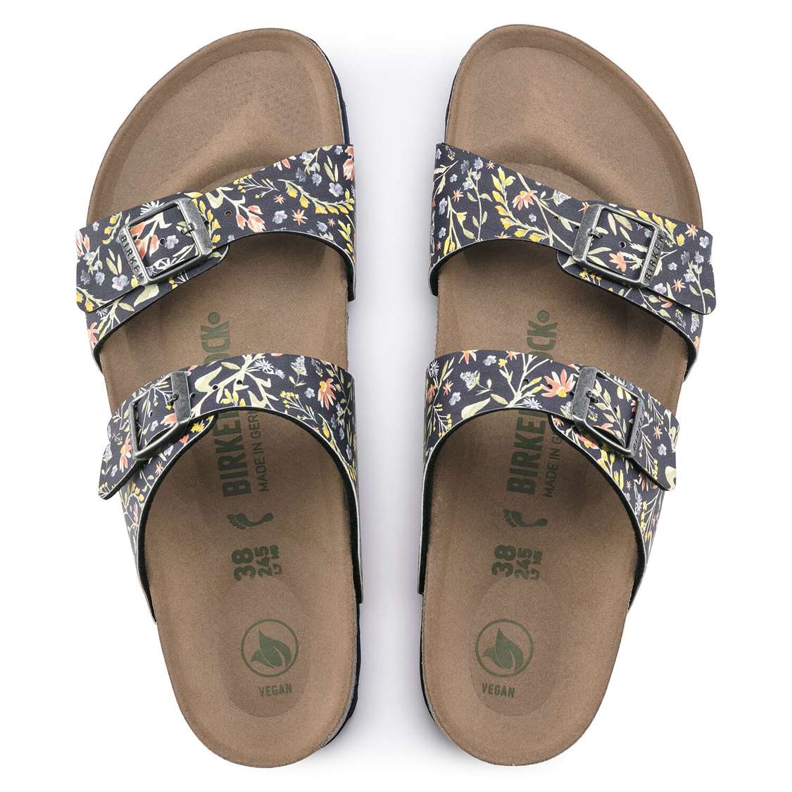 Birkenstock Sydney Vegan Birko-Flor Two Strap Sandals Flower Navy | gZnWfcmdTHo