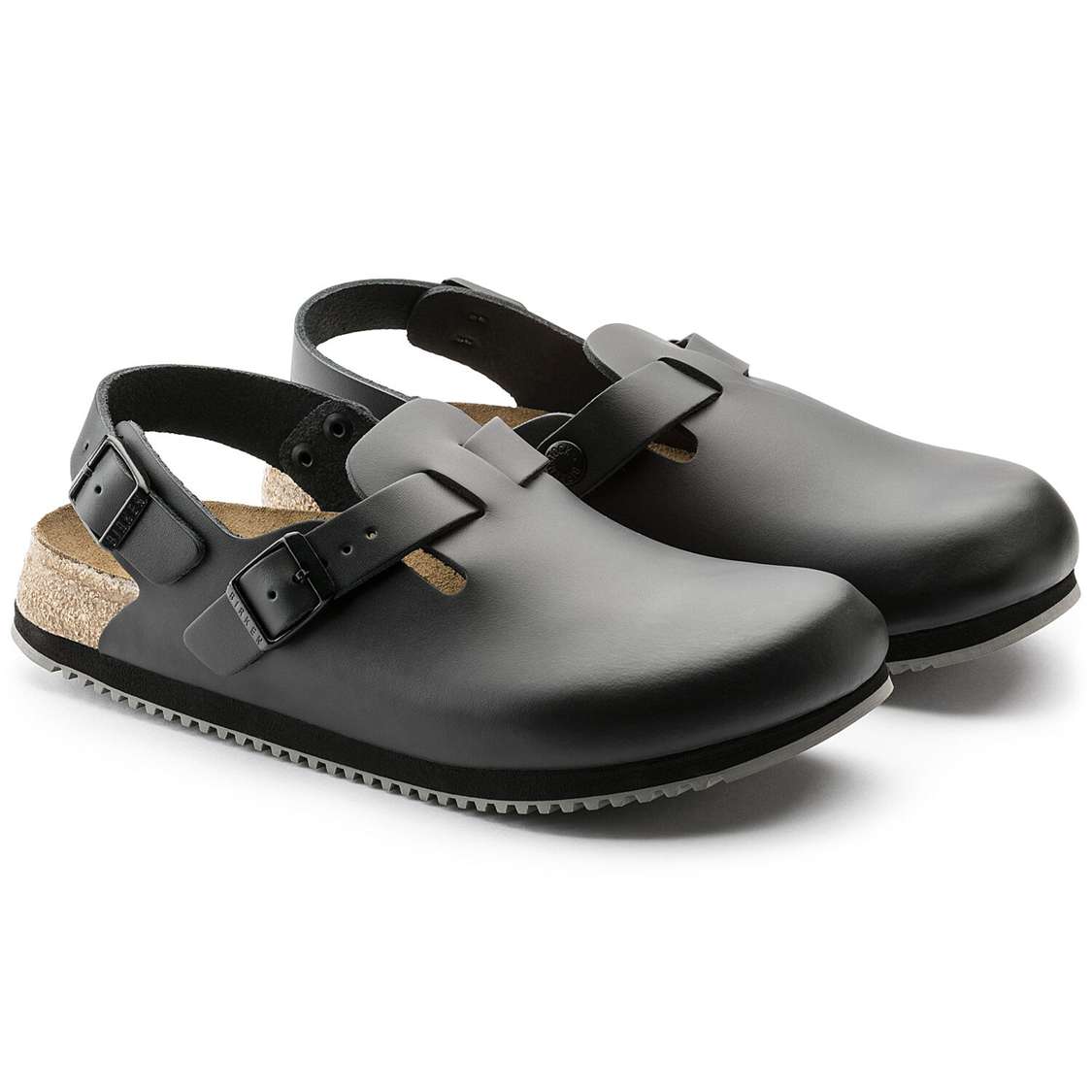 Birkenstock Tokio Super Grip Leather Clogs Black | DweH88Vo2u8