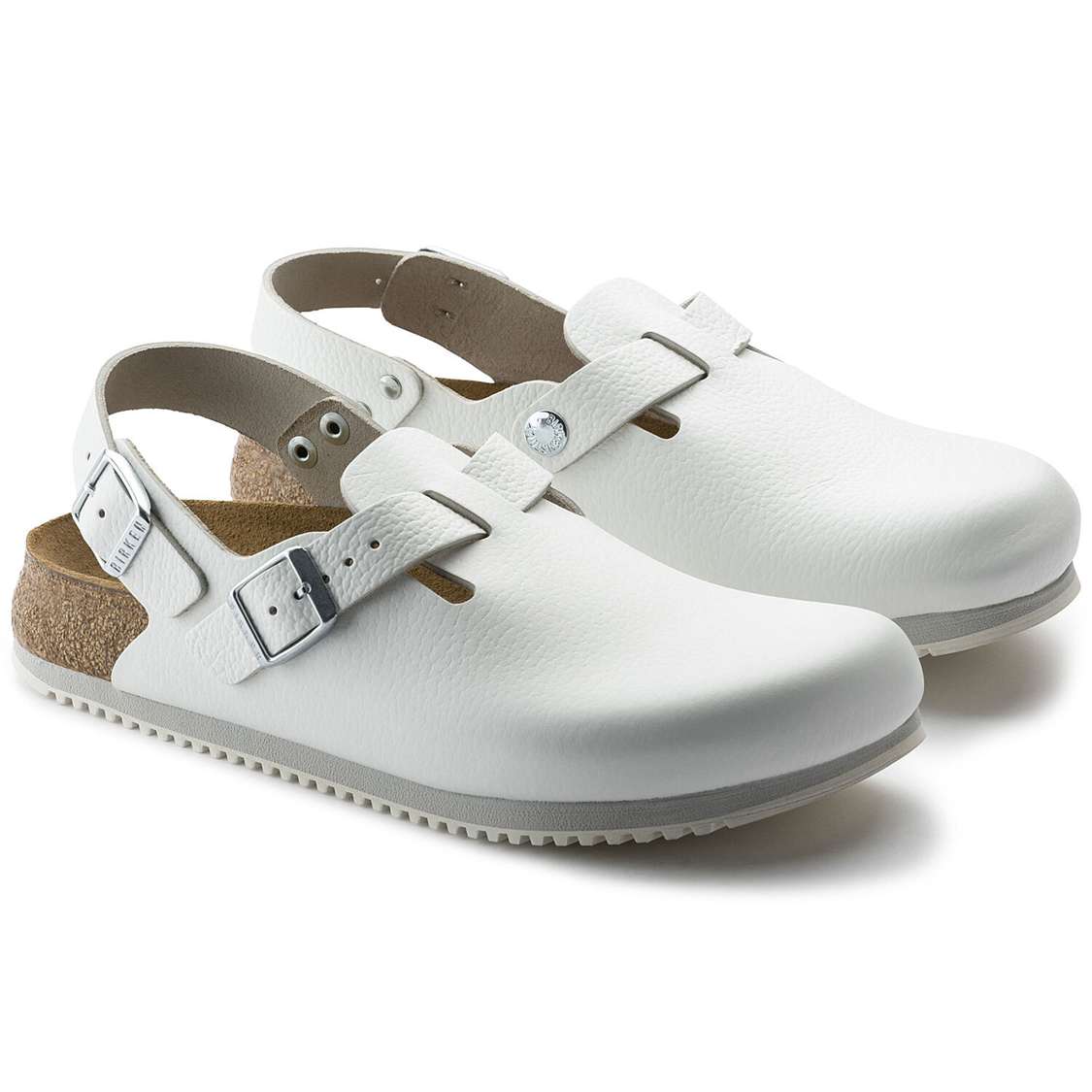 Birkenstock Tokio Super Grip Leather Clogs White | QvJdhq4VwW1