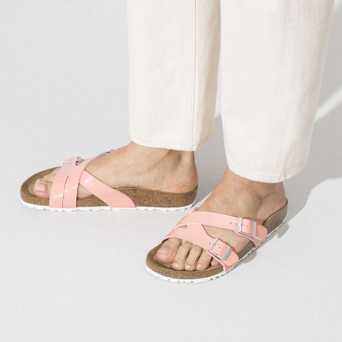 Birkenstock Yao Balance Birko-Flor Patent Two Strap Sandals Coral | 1guleuhtvWL