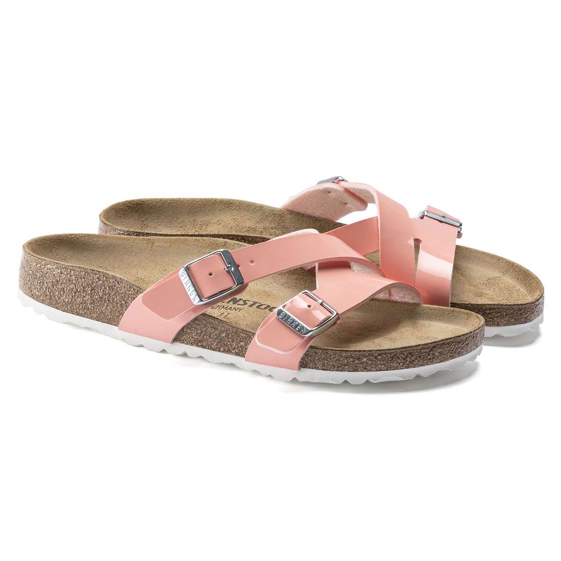 Birkenstock Yao Balance Birko-Flor Patent Two Strap Sandals Coral | 1guleuhtvWL