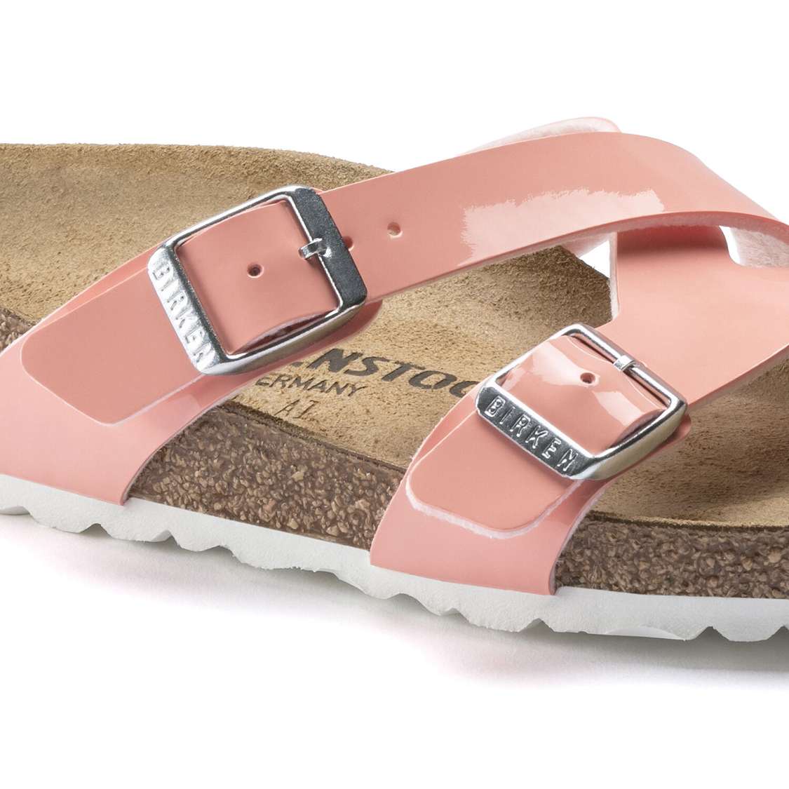 Birkenstock Yao Balance Birko-Flor Patent Two Strap Sandals Coral | 1guleuhtvWL