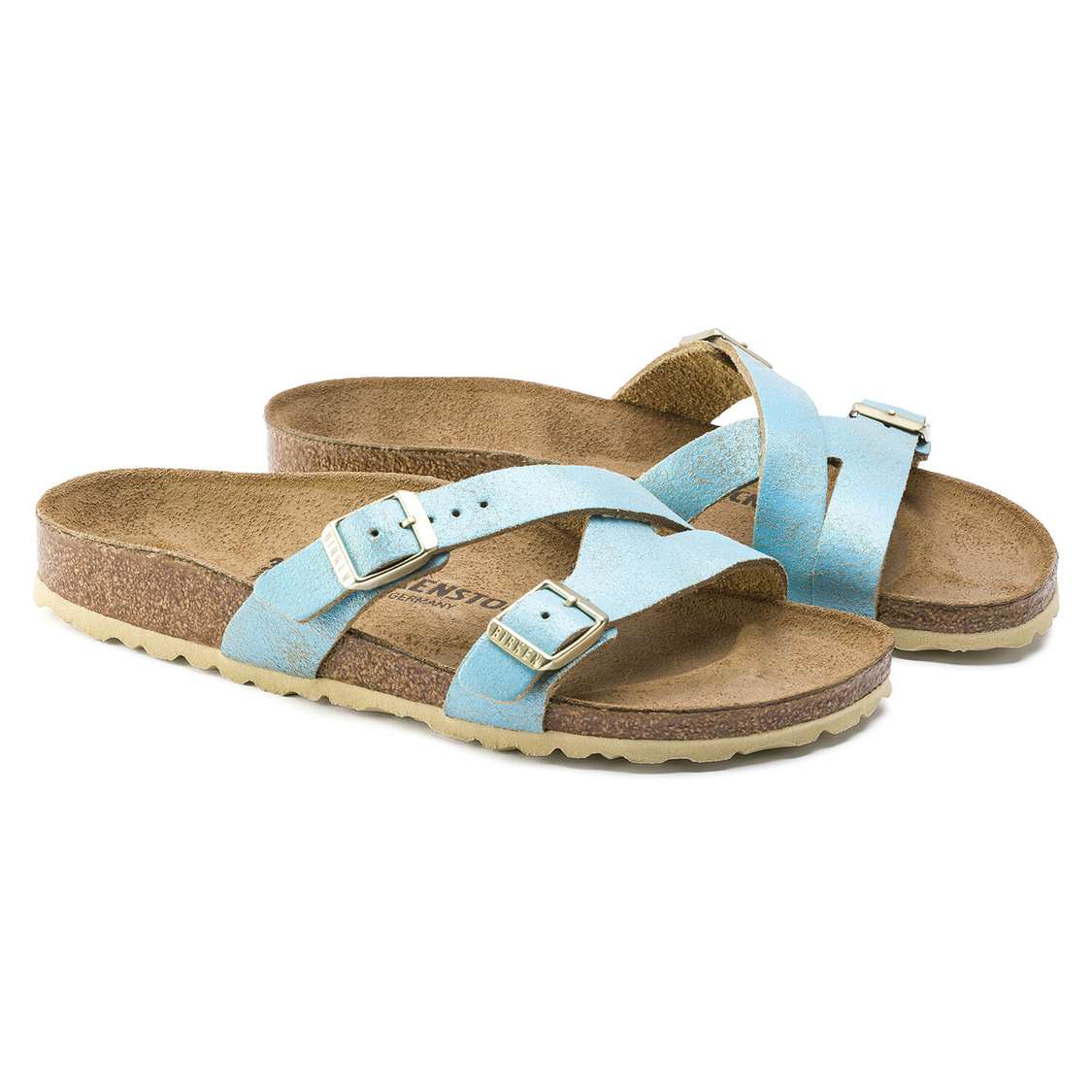 Birkenstock Yao Leather Multi Strap Sandals Wash Light Turquoise | ocoOQb769xz