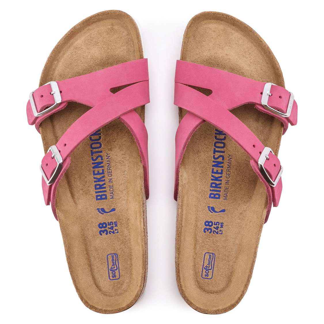 Birkenstock Yao Soft Footbed Nubuck Leather Two Strap Sandals Fuchsia | RJxNbAcHlSN