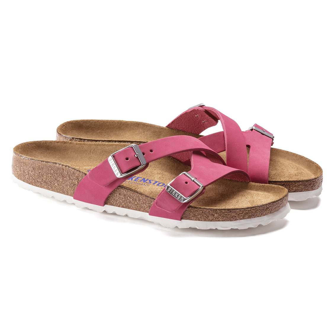 Birkenstock Yao Soft Footbed Nubuck Leather Two Strap Sandals Fuchsia | RJxNbAcHlSN