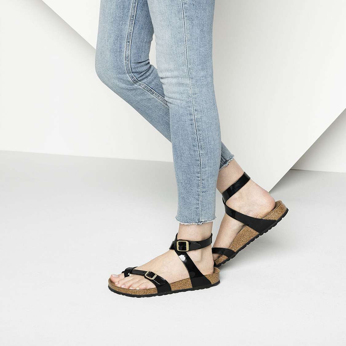 Birkenstock Yara Birko-Flor Patent Ankle Strap Sandals Black | ud6rH6dk2Aq