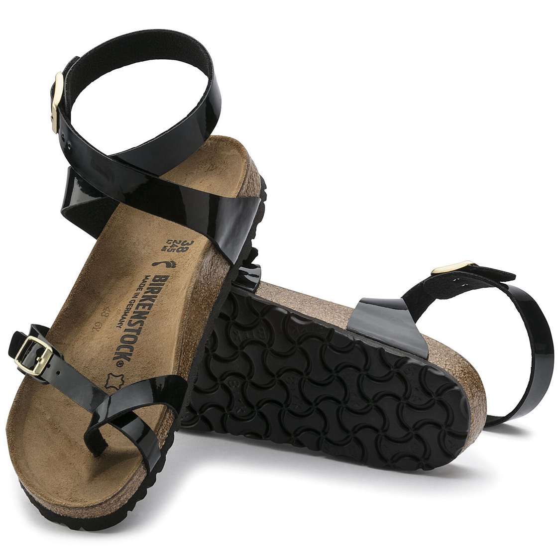 Birkenstock Yara Birko-Flor Patent Ankle Strap Sandals Black | ud6rH6dk2Aq