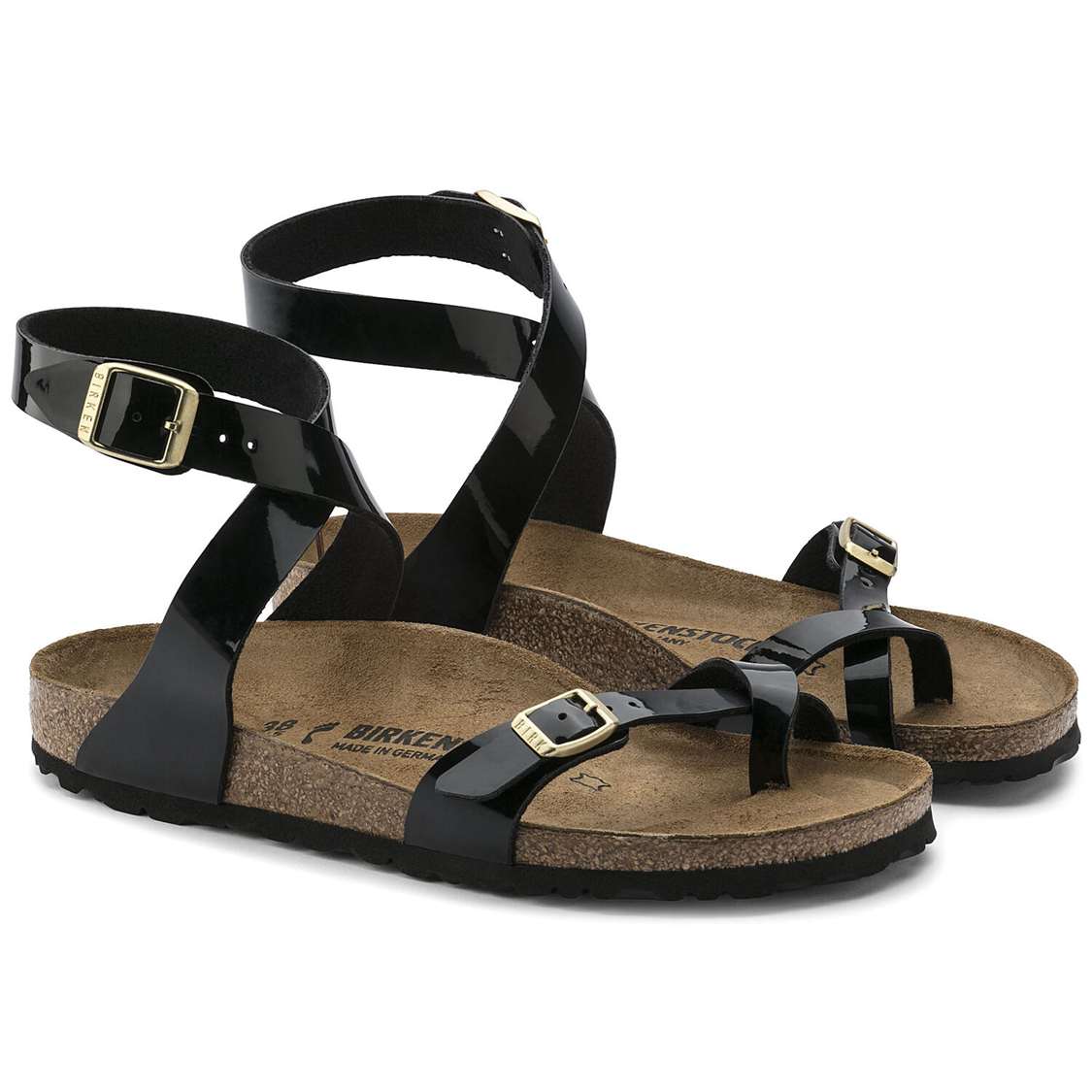 Birkenstock Yara Birko-Flor Patent Ankle Strap Sandals Black | ud6rH6dk2Aq