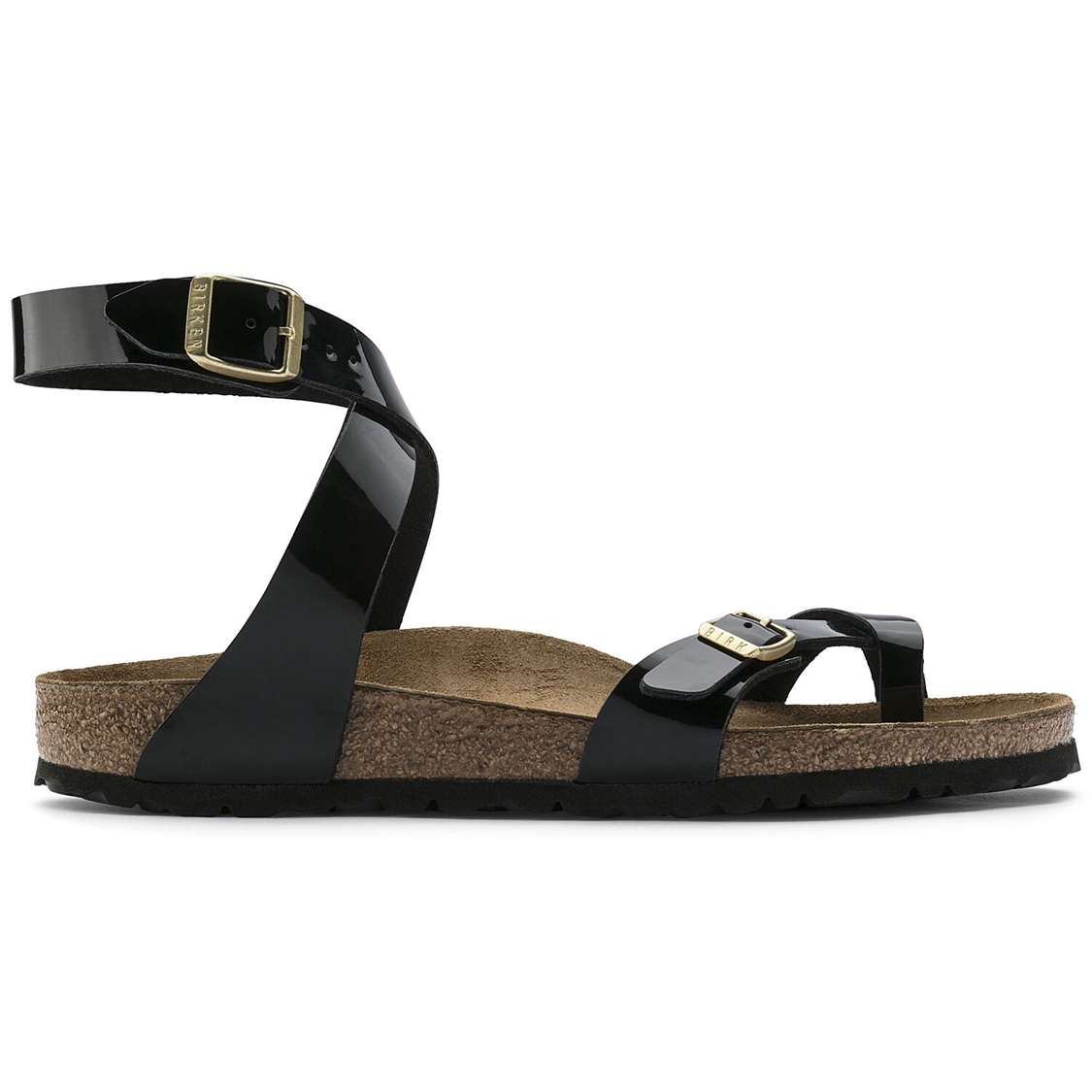 Birkenstock Yara Birko-Flor Patent Ankle Strap Sandals Black | ud6rH6dk2Aq