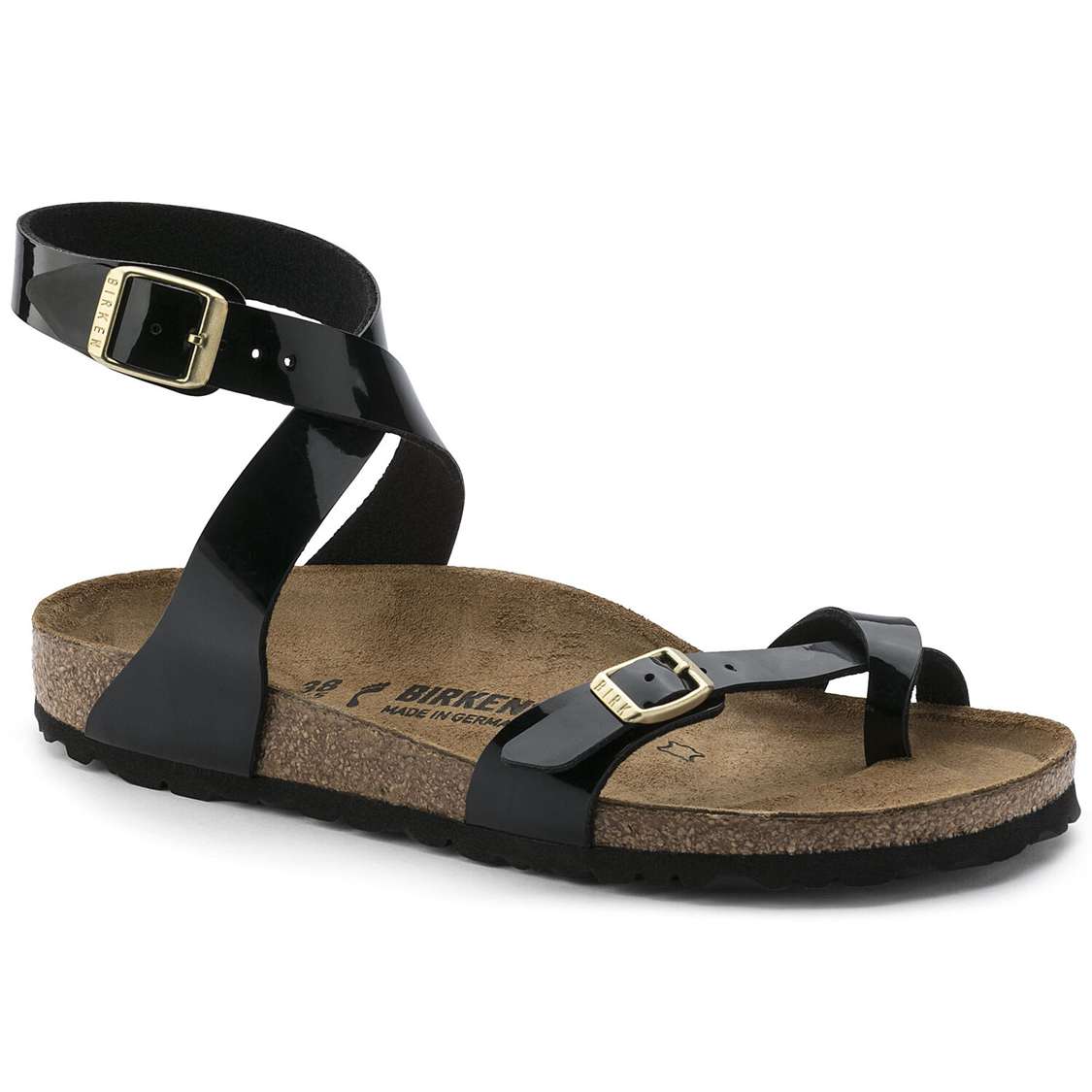 Birkenstock Yara Birko-Flor Patent Ankle Strap Sandals Black | ud6rH6dk2Aq