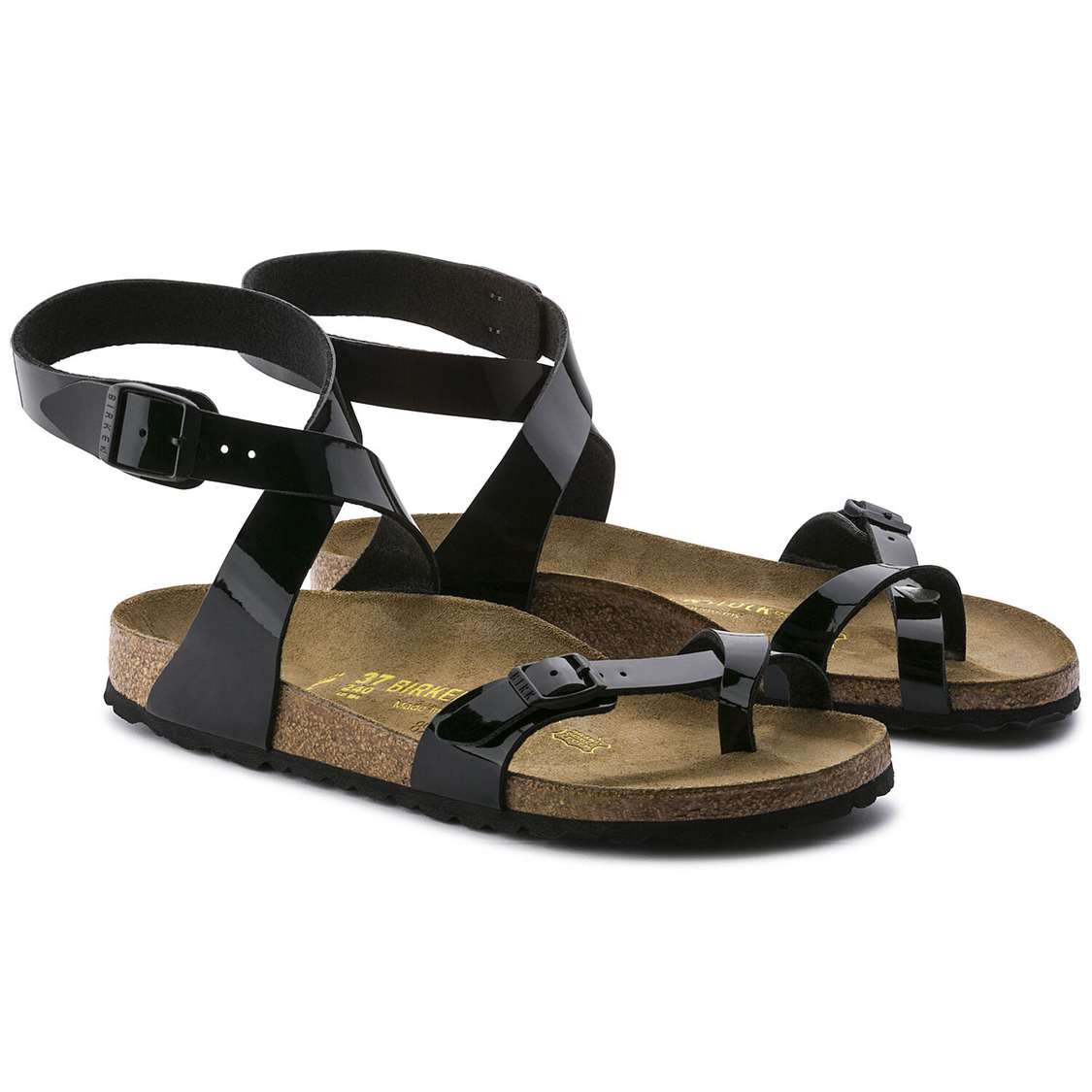 Birkenstock Yara Birko-Flor Patent Ankle Strap Sandals Black | v9txqrnGGYv