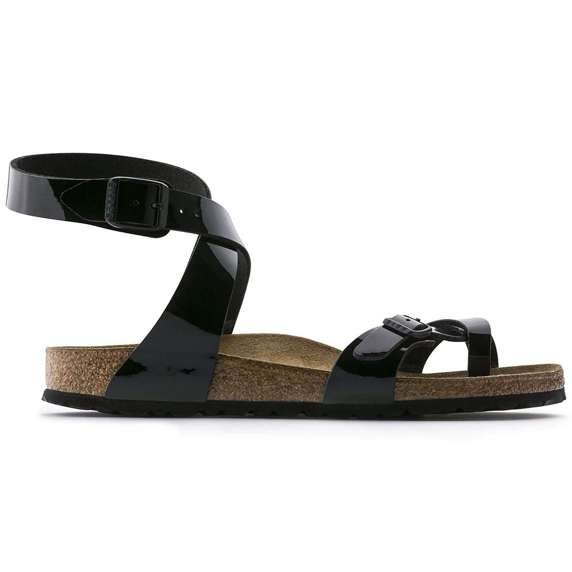 Birkenstock Yara Birko-Flor Patent Ankle Strap Sandals Black | v9txqrnGGYv