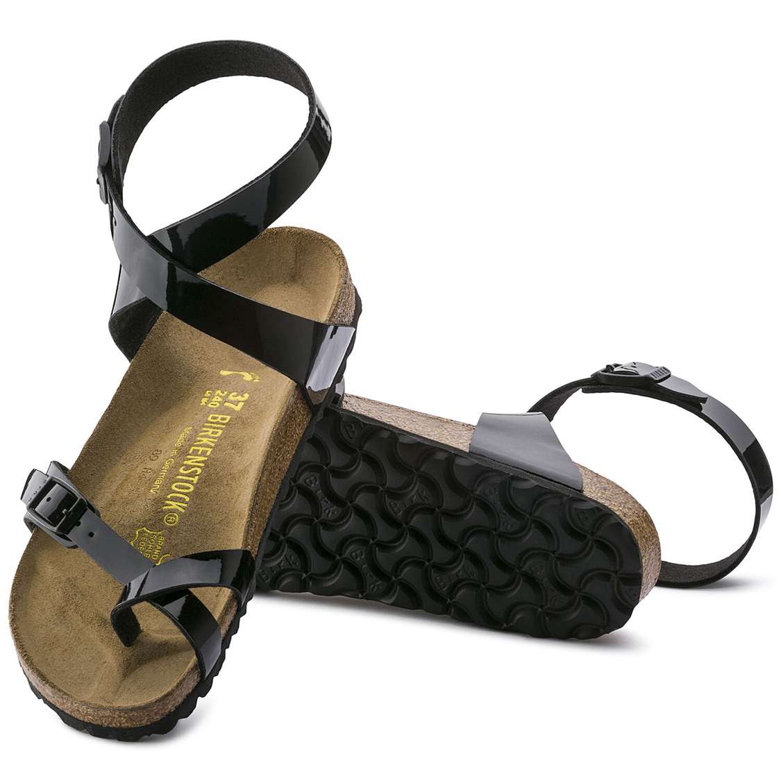 Birkenstock Yara Birko-Flor Patent Multi Strap Sandals Black | ClVcnIVSK1H