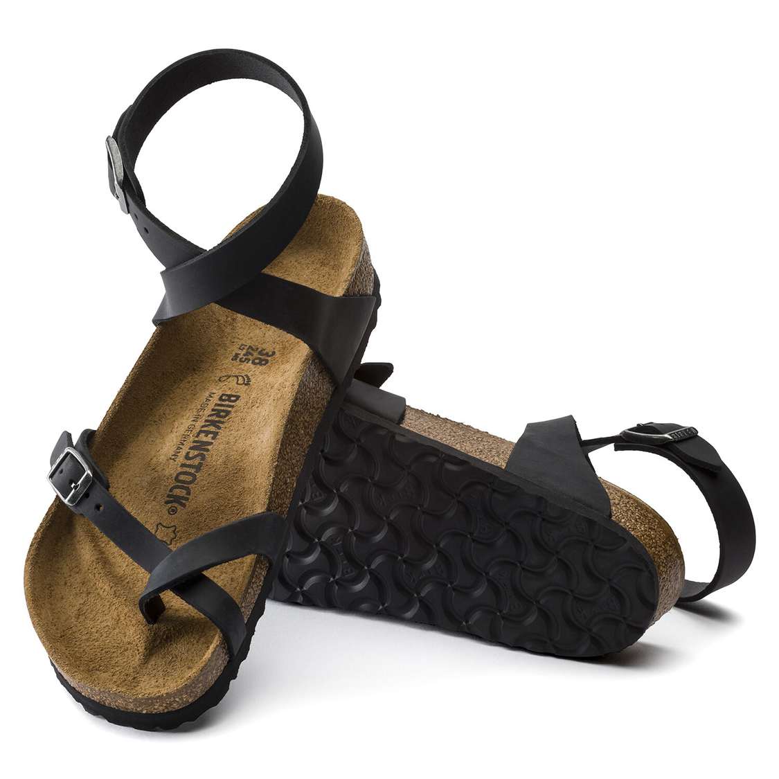 Birkenstock Yara Oiled Leather Ankle Strap Sandals Black | M2IRvMaejps