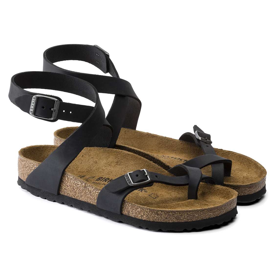 Birkenstock Yara Oiled Leather Ankle Strap Sandals Black | M2IRvMaejps