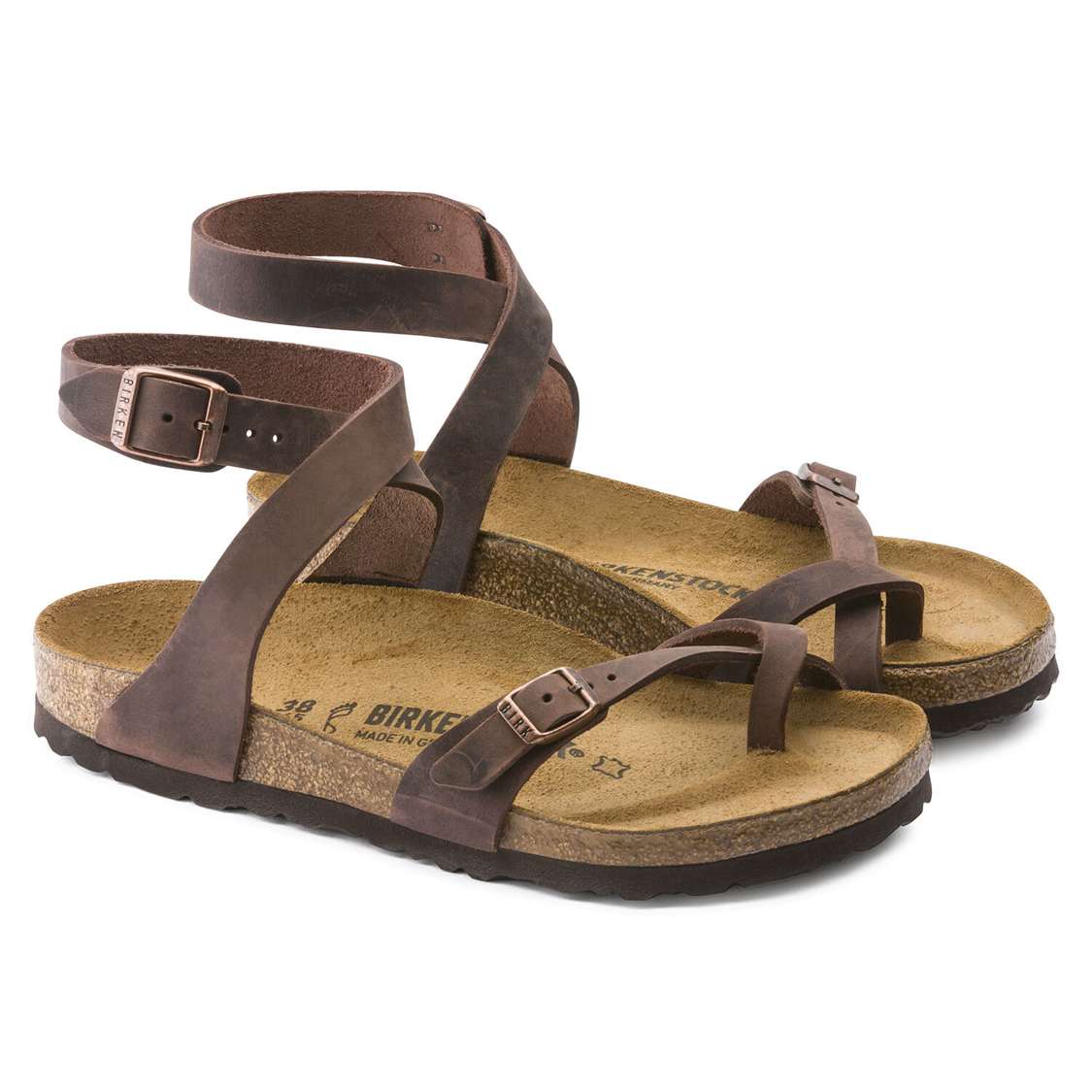 Birkenstock Yara Oiled Leather Ankle Strap Sandals Brown | muTLSTEq6HM